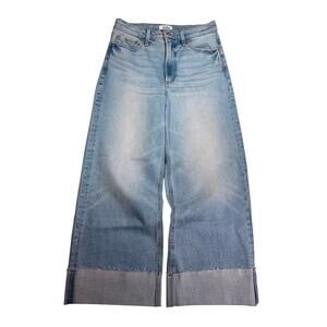 Pistola Lana Crop Wide Leg Jeans 29 Snowcat Light Wash Cuffed Raw Hem